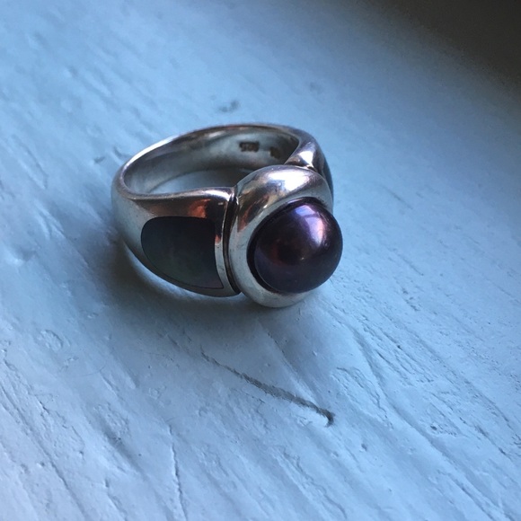 Vintage Jewelry - Pearl and abalone mermaid ring sterling sz 7